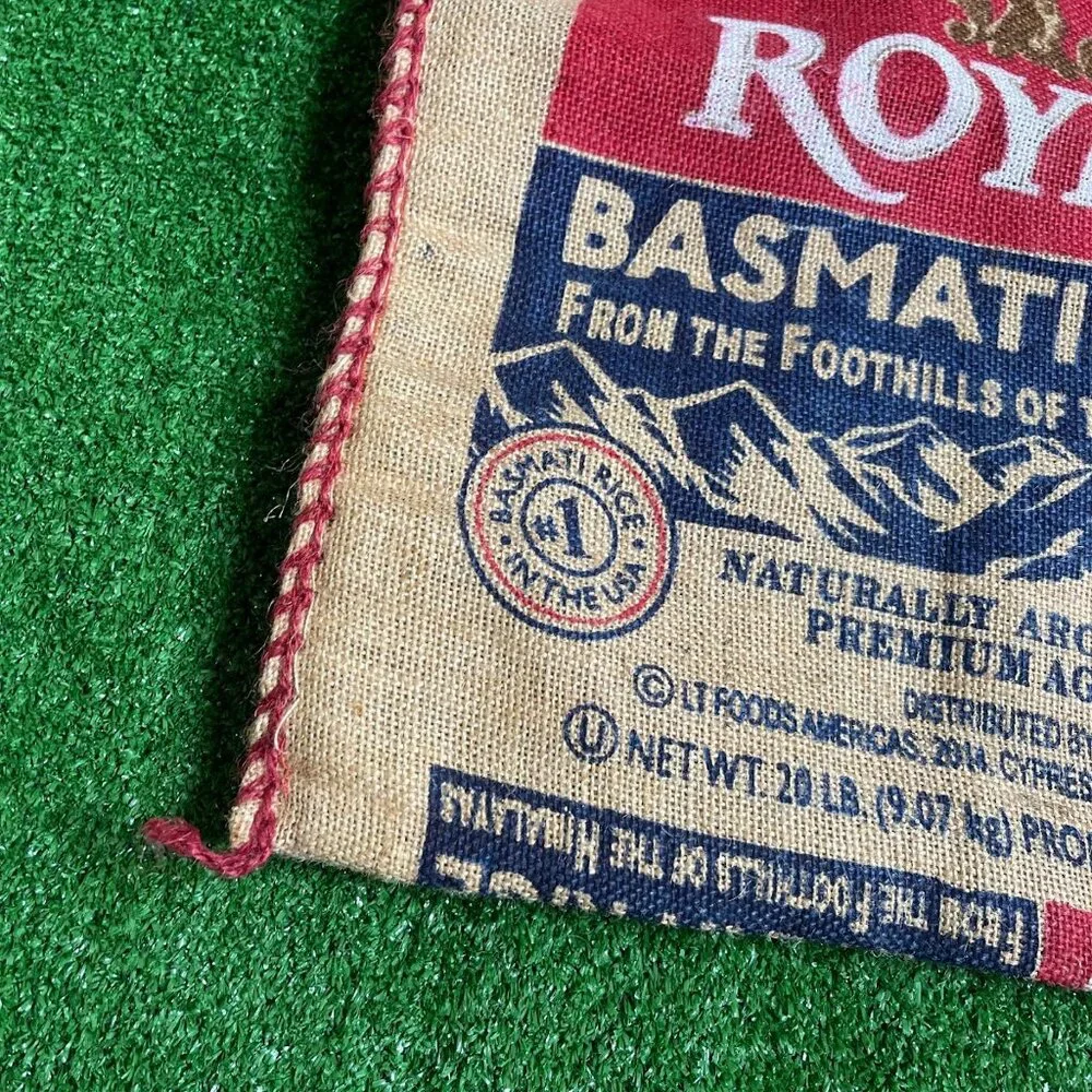 Lot of 2 Royal Basmati Jute Burlap Zipper Reusable Bag Handcrafted in India OS